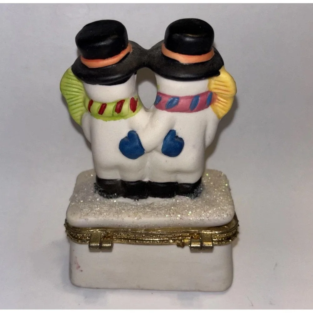Christmas Holiday Snowmen Top Hat Ceramic Trinket Hinged Box - Ceramic World Inc